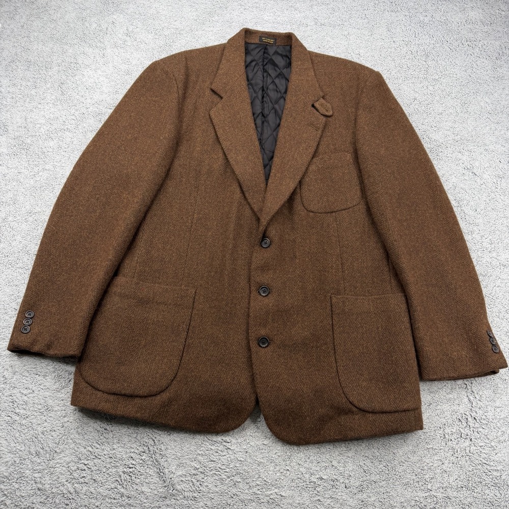 Vintage L.L.Bean Tweed Sport Coat Mens 44 Tall Brown Herringbone Wool Blazer